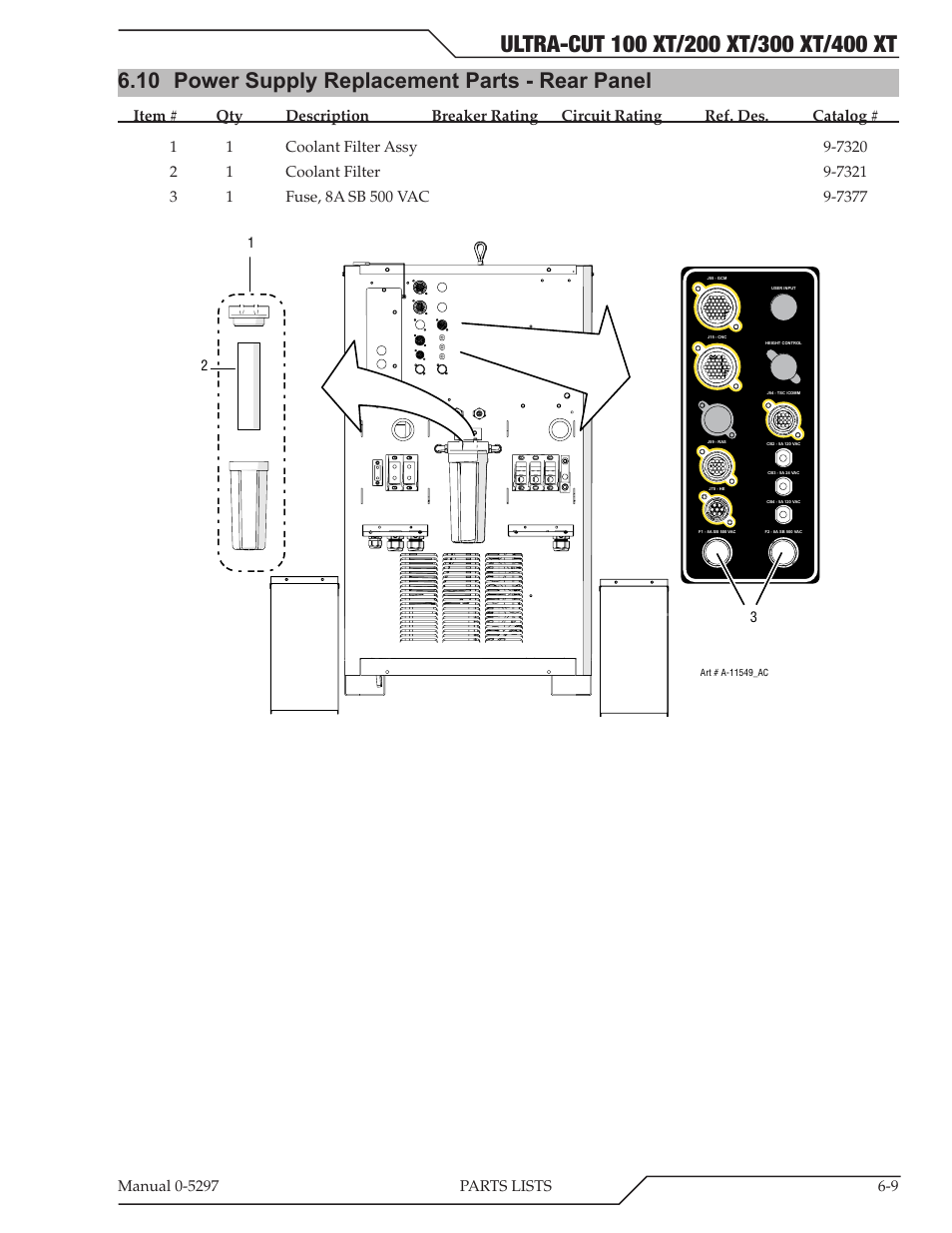 10 power supply replacement parts - rear panel | Tweco 400 Ultra-Cut XT Plasma Cutting System User Manual | Page 119 / 232
