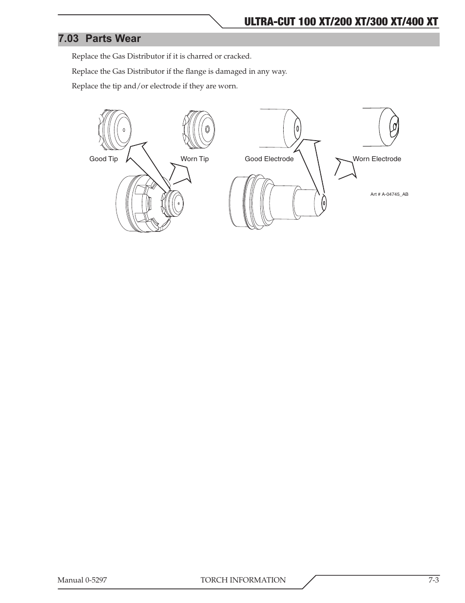 03 parts wear | Tweco 400 Ultra-Cut XT Plasma Cutting System User Manual | Page 129 / 232