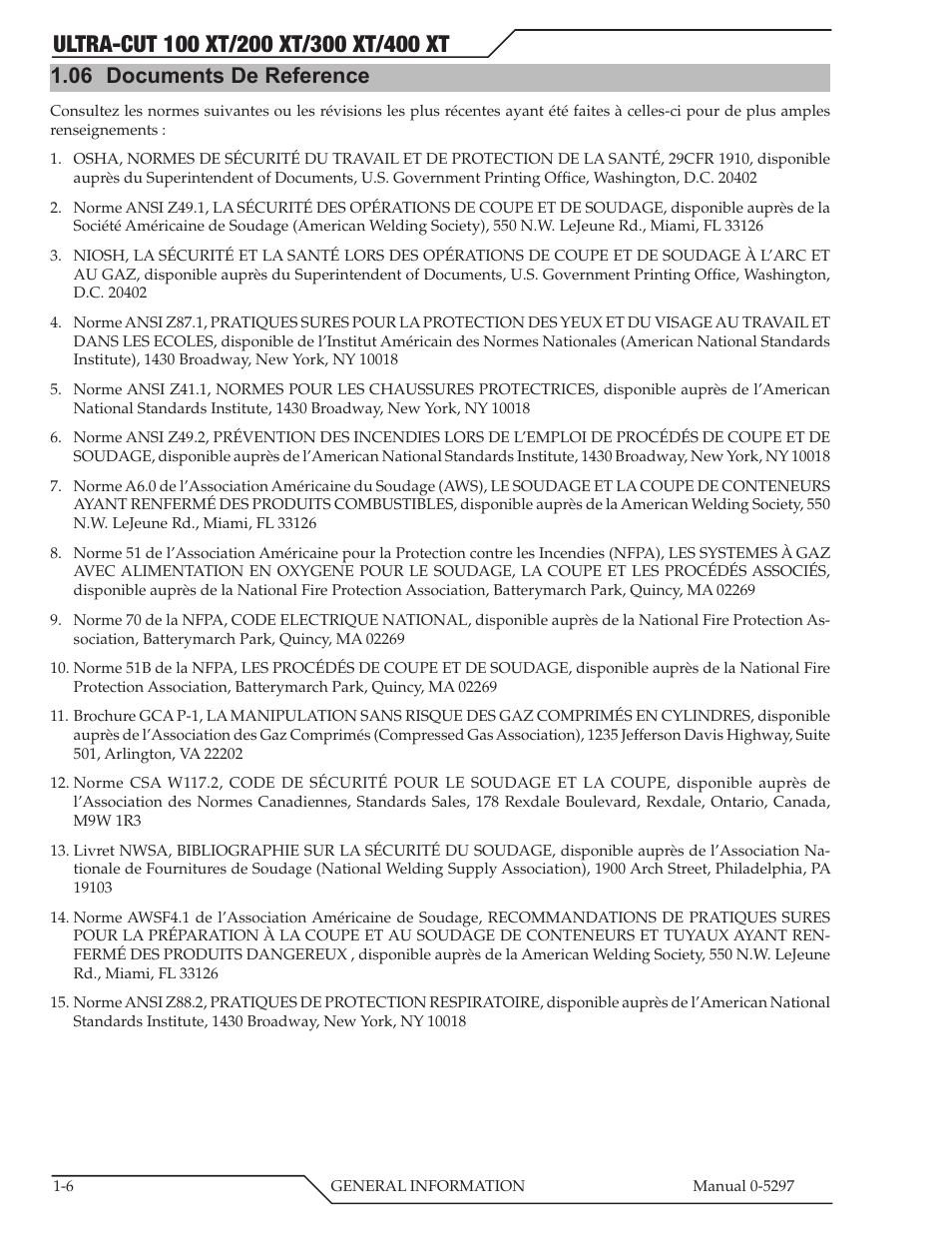 06 documents de reference | Tweco 400 Ultra-Cut XT Plasma Cutting System User Manual | Page 14 / 232