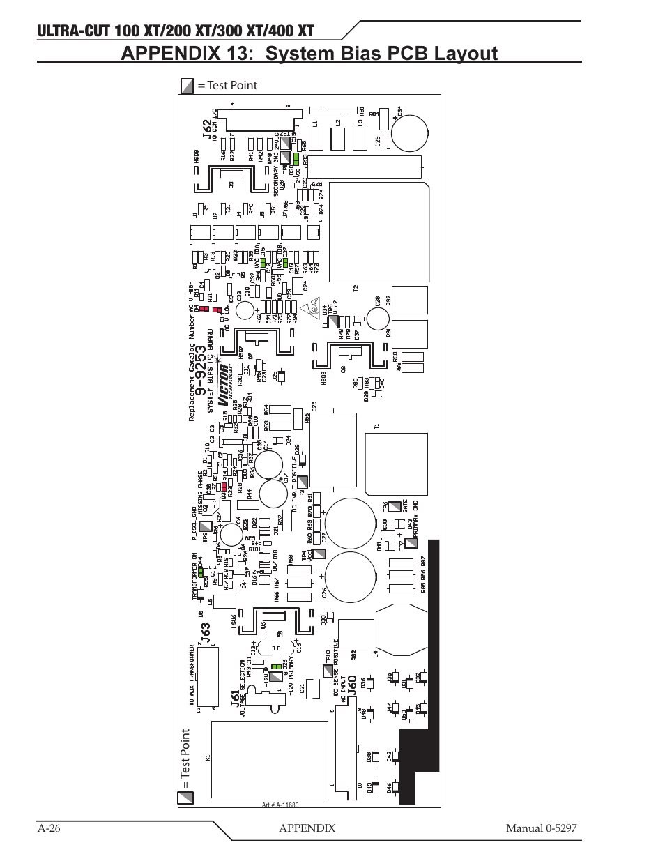 Appendix 13: system bias pcb layout | Tweco 400 Ultra-Cut XT Plasma Cutting System User Manual | Page 160 / 232