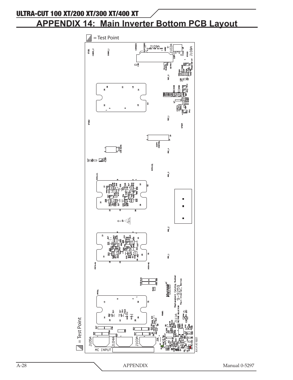 Appendix 14: main inverter bottom pcb layout | Tweco 400 Ultra-Cut XT Plasma Cutting System User Manual | Page 162 / 232