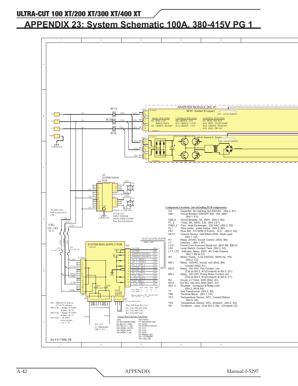 Appendix 23: system schematic 100a, 380-415v pg 1 | Tweco 400 Ultra-Cut XT Plasma Cutting System User Manual | Page 176 / 232