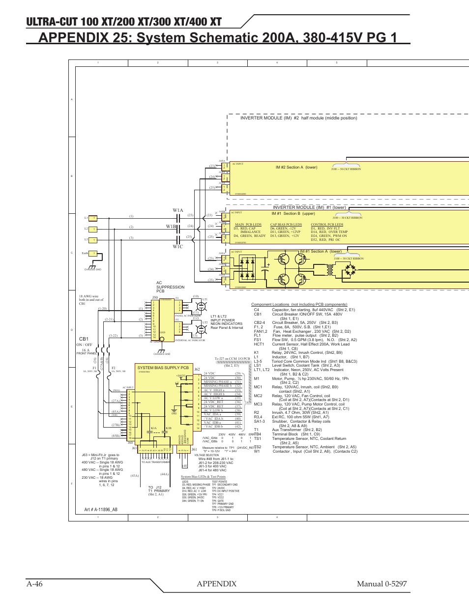 Appendix 25: system schematic 200a, 380-415v pg 1 | Tweco 400 Ultra-Cut XT Plasma Cutting System User Manual | Page 180 / 232
