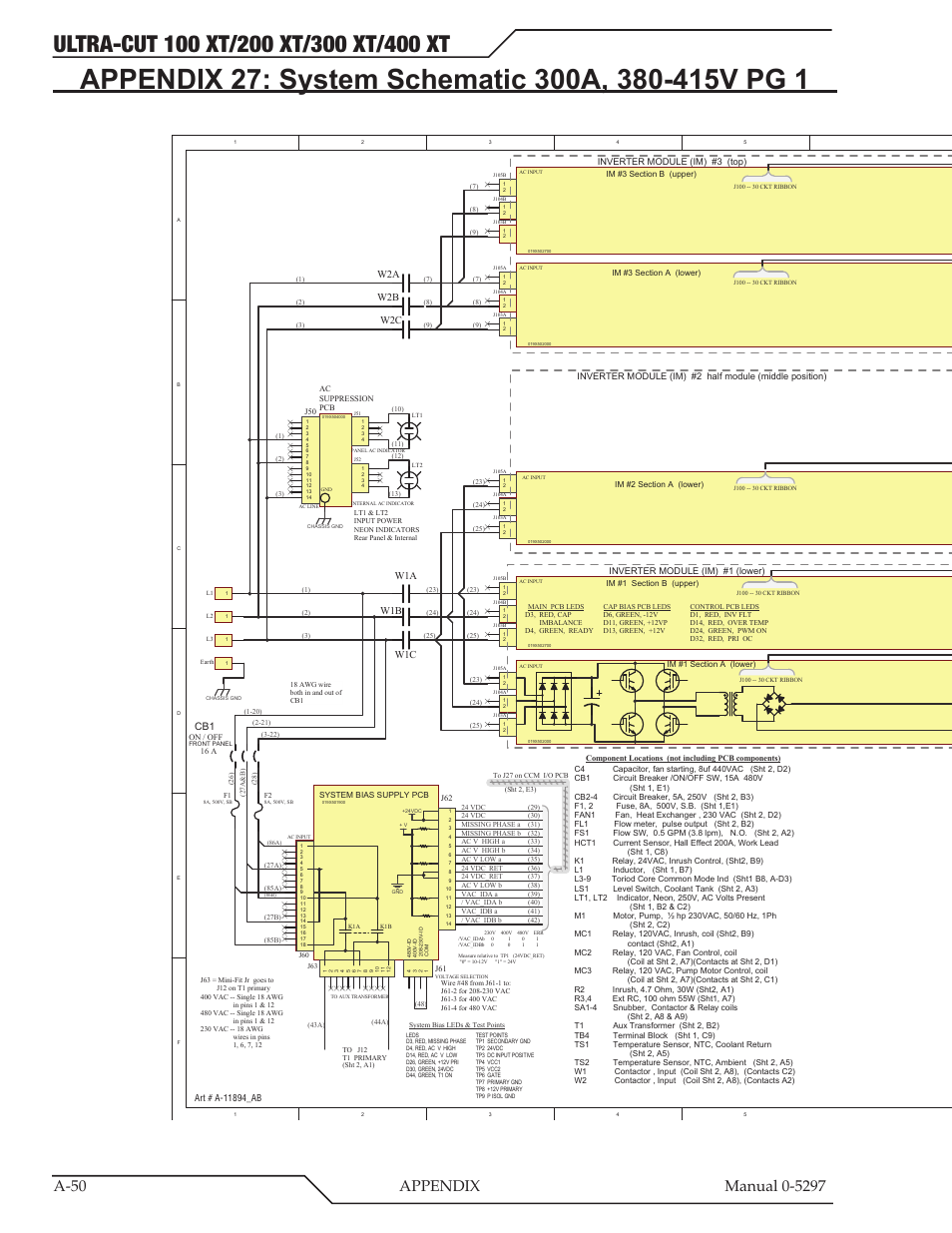 Appendix 27: system schematic 300a, 380-415v pg 1, Work tip ele ct rod e, Hct1 | W1a w1b w1c, W2a w2b w2c | Tweco 400 Ultra-Cut XT Plasma Cutting System User Manual | Page 184 / 232