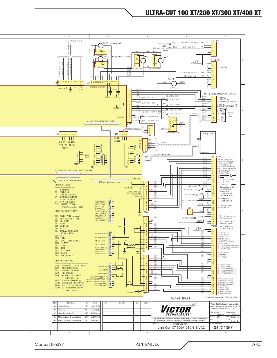 Ccm cpu pcb ccm i-o pcb, Mc3a mc3b, Mc2a mc2b ts1 | W2 w1, Mc1a r2, Fan1 | Tweco 400 Ultra-Cut XT Plasma Cutting System User Manual | Page 187 / 232