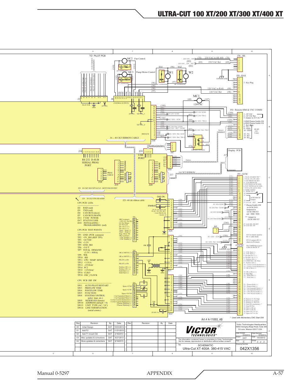Ccm cpu pcb ccm i-o pcb, Mc3a mc3b, Mc2a mc2b ts1 | W2 w1, Mc1a r2, Fan1 | Tweco 400 Ultra-Cut XT Plasma Cutting System User Manual | Page 191 / 232