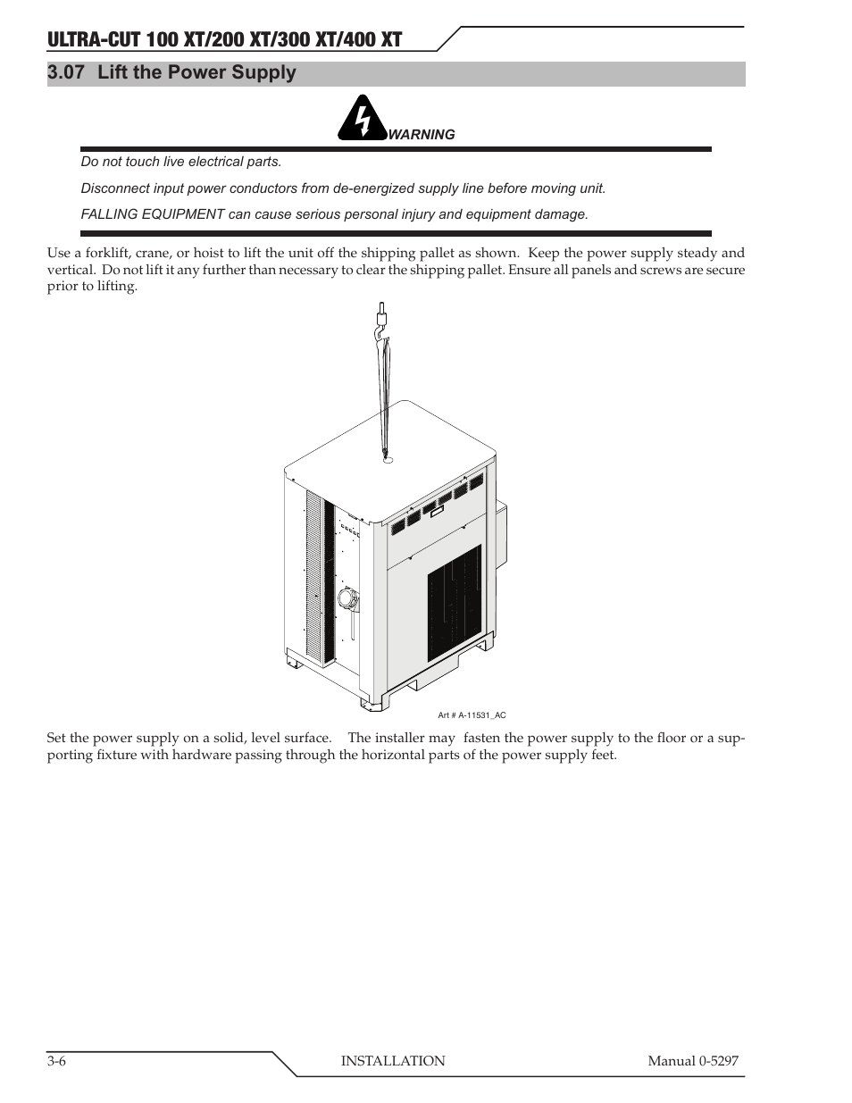 07 lift the power supply | Tweco 400 Ultra-Cut XT Plasma Cutting System User Manual | Page 34 / 232