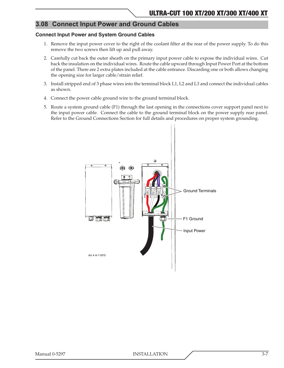 08 connect input power and ground cables | Tweco 400 Ultra-Cut XT Plasma Cutting System User Manual | Page 35 / 232