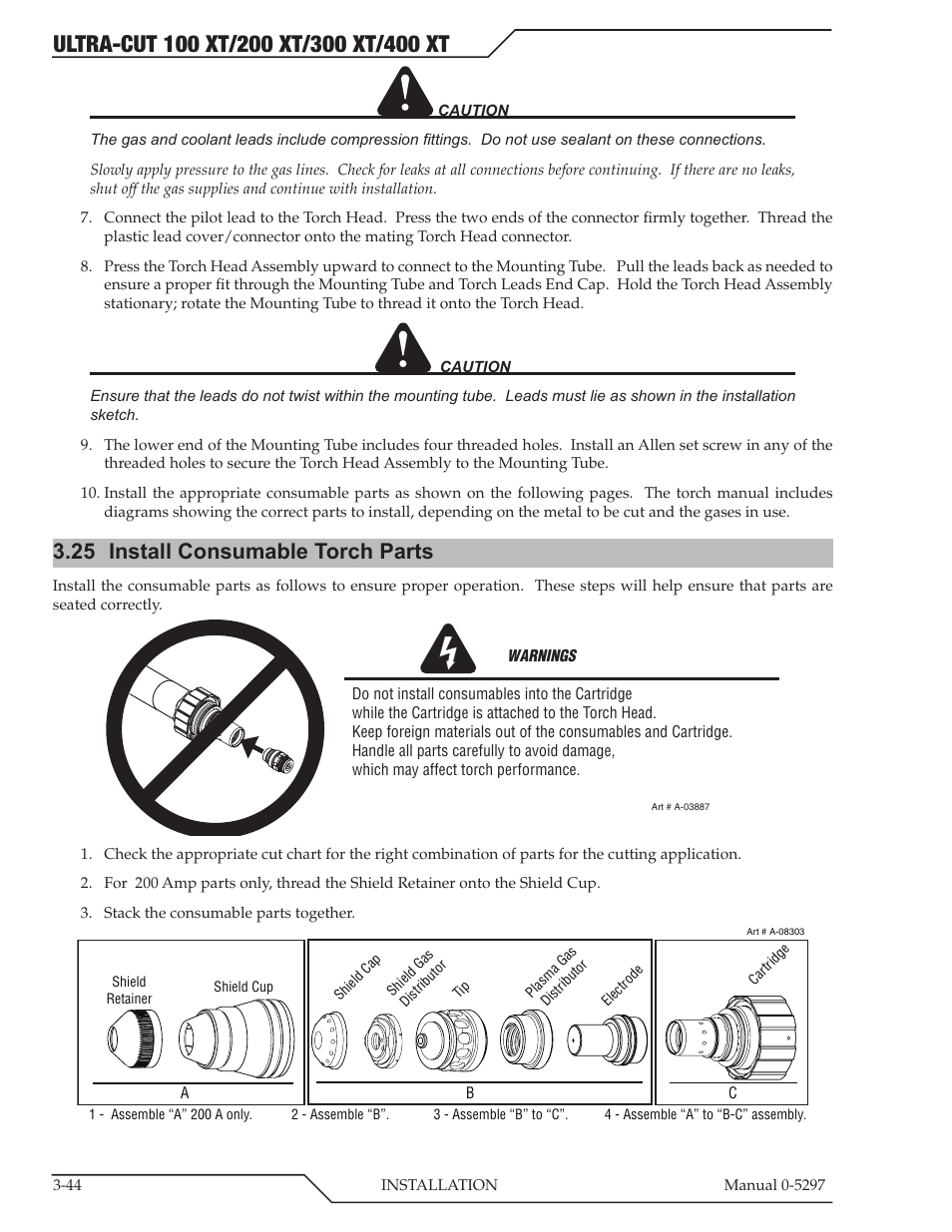 25 install consumable torch parts | Tweco 400 Ultra-Cut XT Plasma Cutting System User Manual | Page 72 / 232