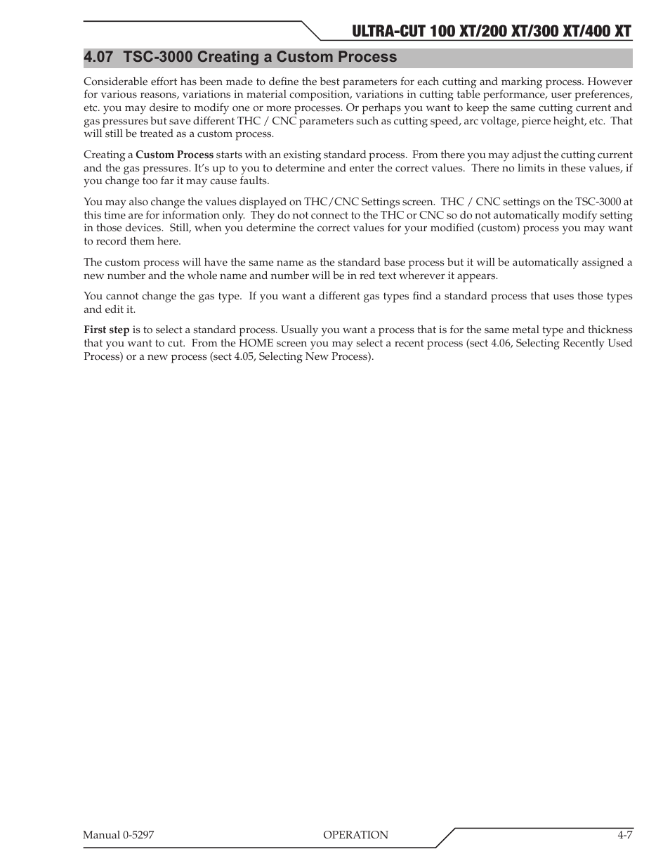 07 tsc-3000 creating a custom process | Tweco 400 Ultra-Cut XT Plasma Cutting System User Manual | Page 85 / 232