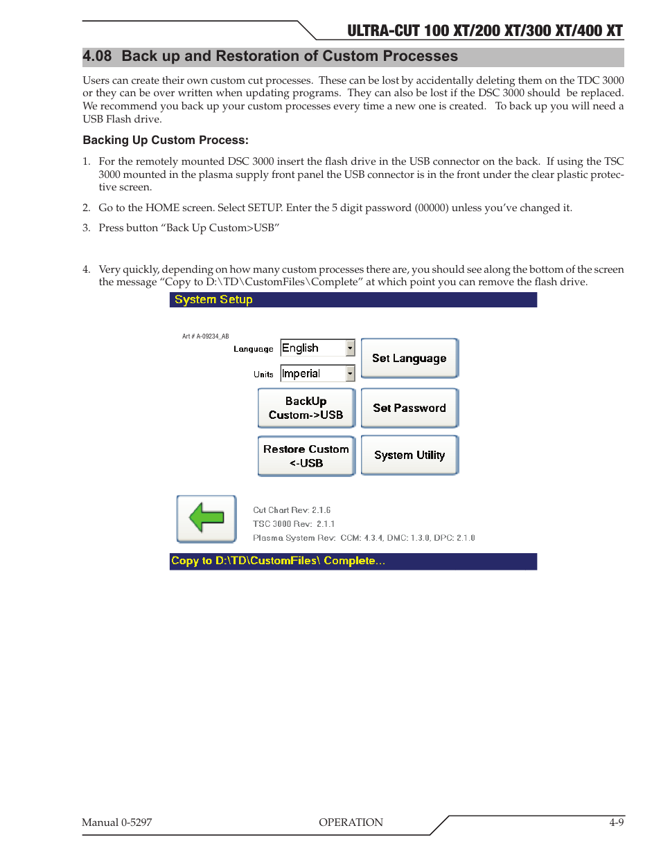 08 back up and restoration of custom processes | Tweco 400 Ultra-Cut XT Plasma Cutting System User Manual | Page 87 / 232