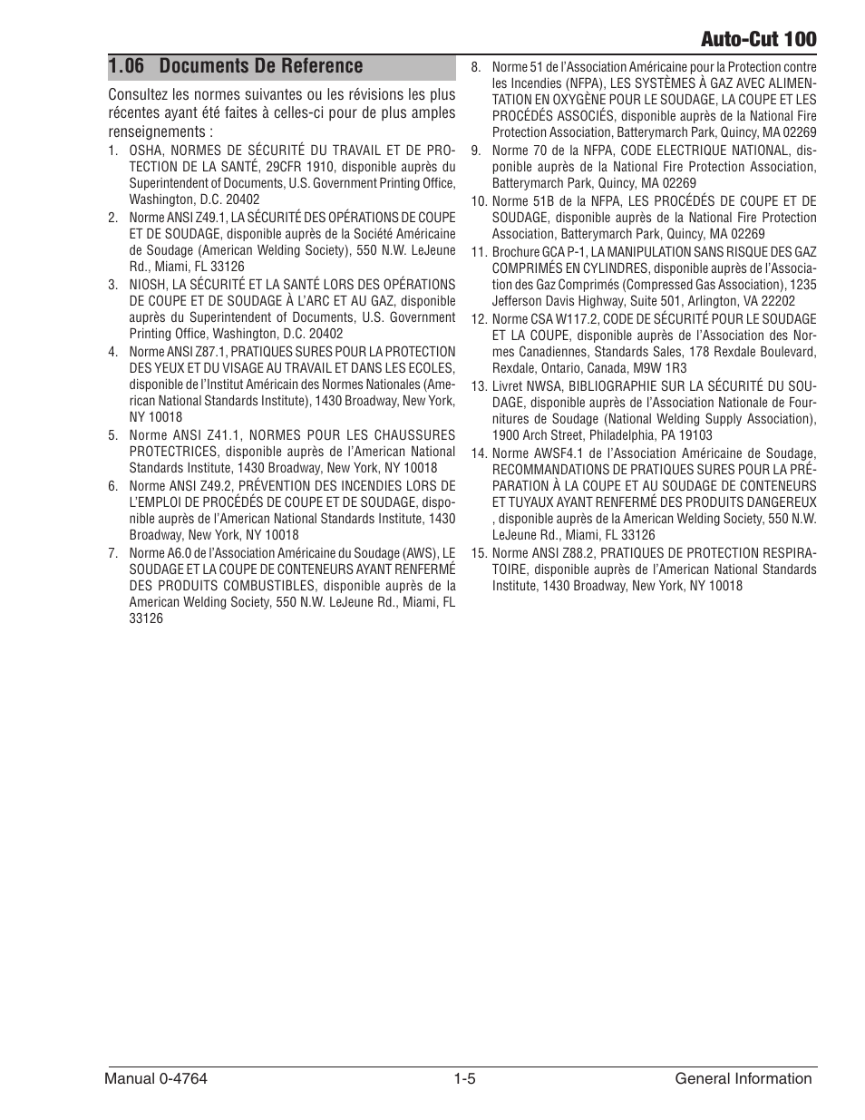 06 documents de reference, Documents de reference -5, Auto-cut 100 | Tweco 100 Auto-Cut User Manual | Page 21 / 148