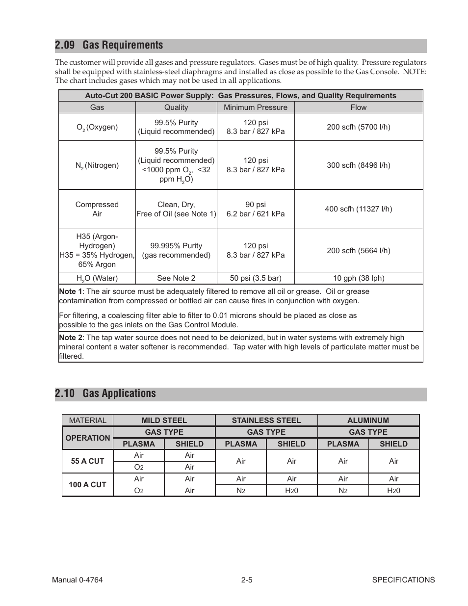 09 gas requirements, 10 gas applications, Gas requirements -5 | Gas applications -5 | Tweco 100 Auto-Cut User Manual | Page 31 / 148