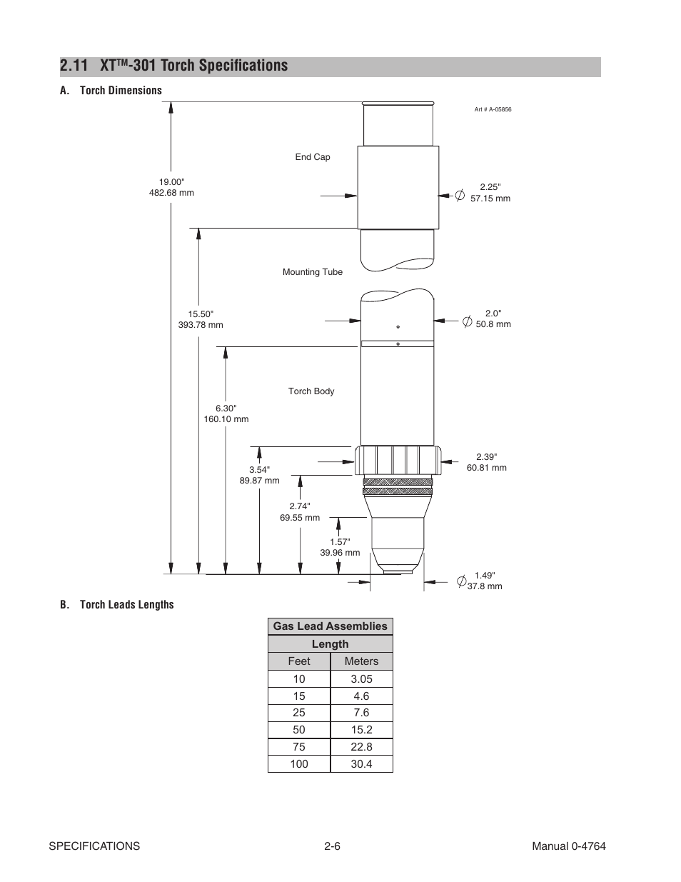 11 xttm-301 torch specifications, 11 xt, 301 torch specifications -6 | 301 torch specifications | Tweco 100 Auto-Cut User Manual | Page 32 / 148