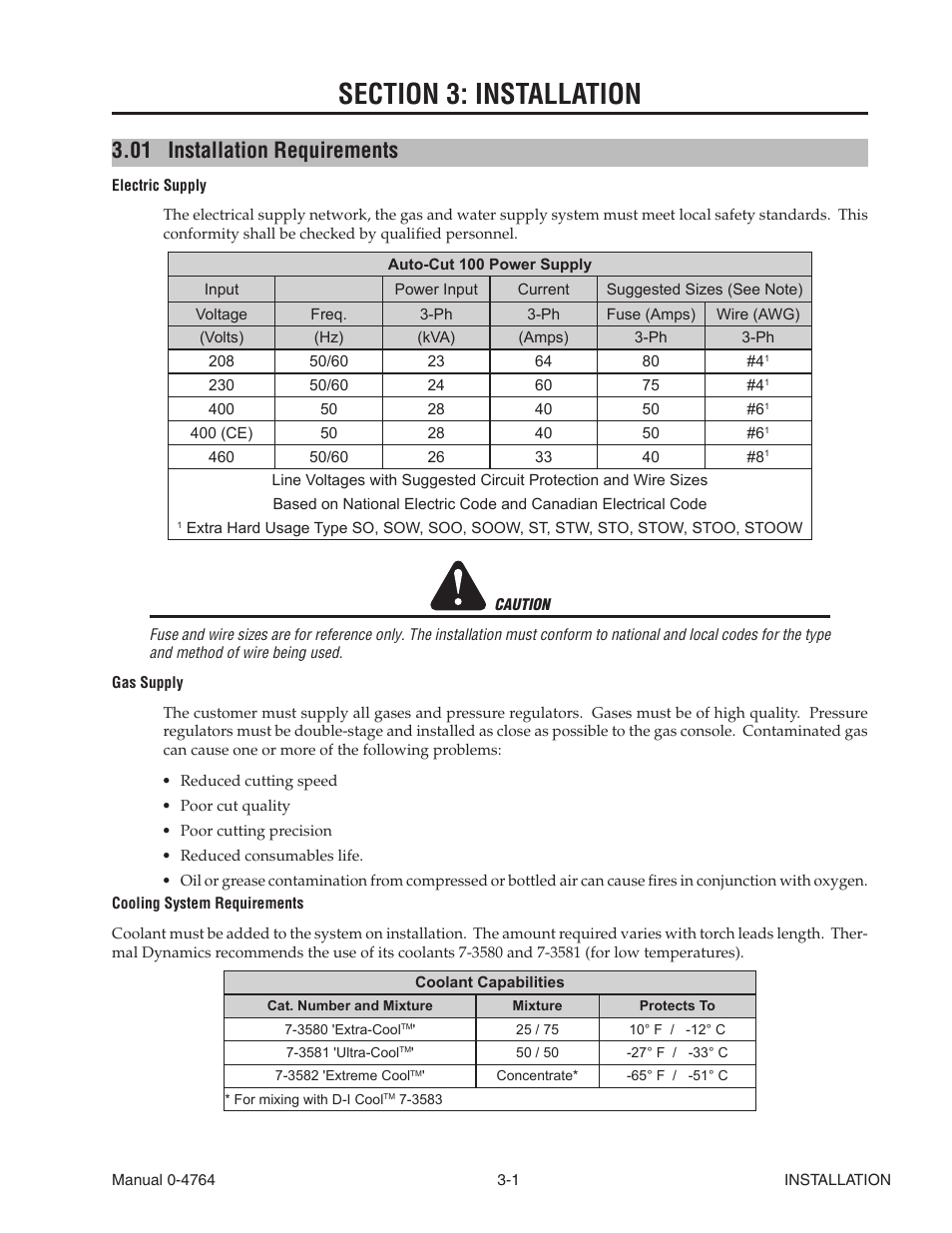Section 3: installation, 01 installation requirements, Section 3: installation -1 | Installation requirements -1 | Tweco 100 Auto-Cut User Manual | Page 37 / 148