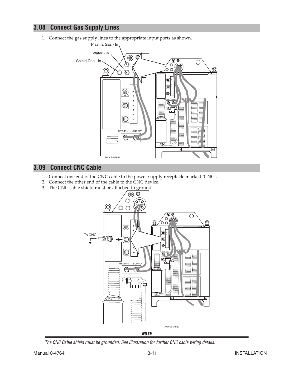 08 connect gas supply lines, 09 connect cnc cable, Connect gas supply lines -11 | Connect cnc cable -11 | Tweco 100 Auto-Cut User Manual | Page 47 / 148