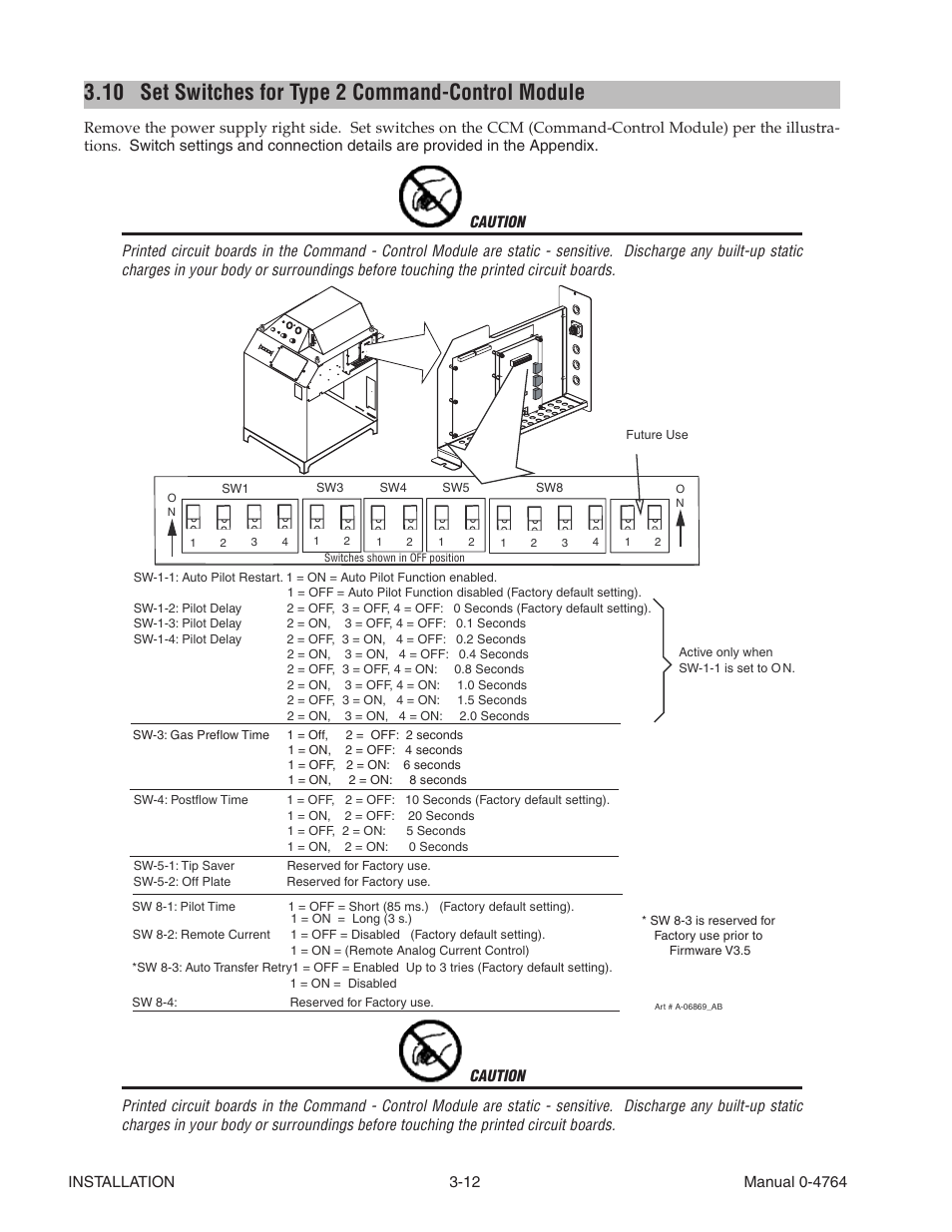 10 set switches for type 2 command-control module, Set switches for type 2 command-control module -12 | Tweco 100 Auto-Cut User Manual | Page 48 / 148
