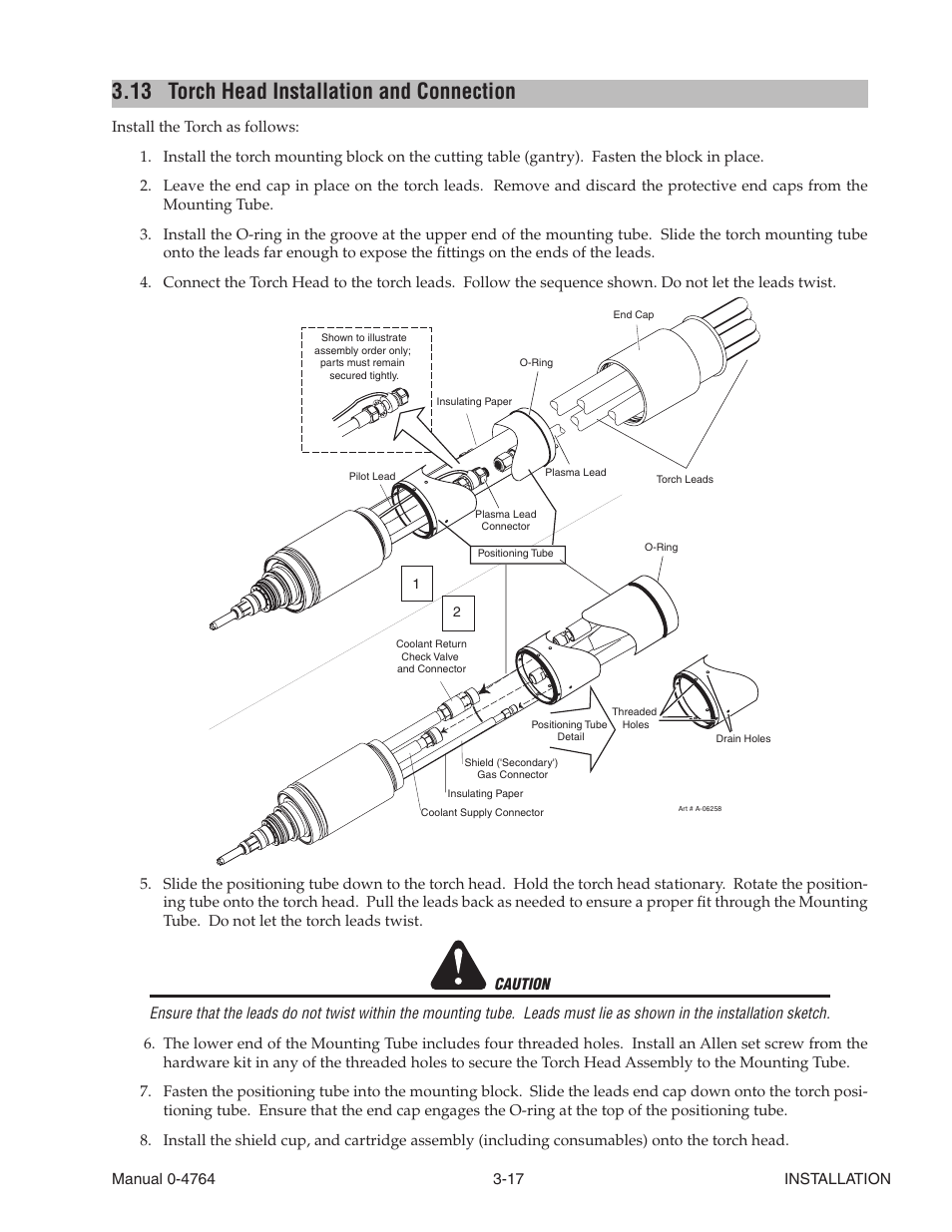 13 torch head installation and connection, Torch head installation and connection -17 | Tweco 100 Auto-Cut User Manual | Page 53 / 148