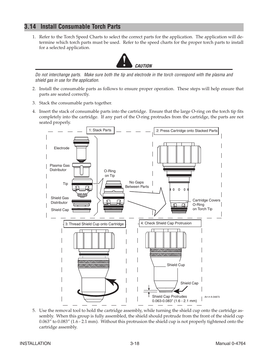 14 install consumable torch parts, Install consumable torch parts -18 | Tweco 100 Auto-Cut User Manual | Page 54 / 148