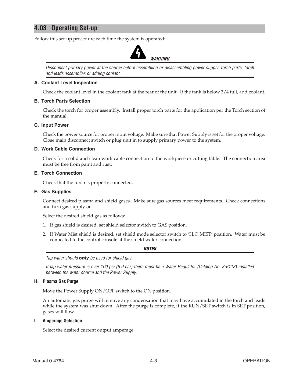 03 operating set-up, Operating set-up -3 | Tweco 100 Auto-Cut User Manual | Page 63 / 148