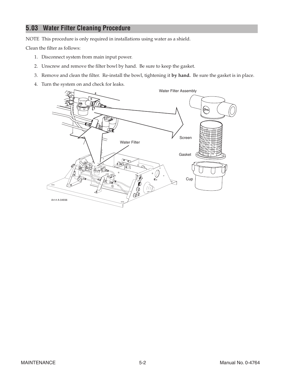 03 water filter cleaning procedure, Water filter cleaning procedure -2 | Tweco 100 Auto-Cut User Manual | Page 74 / 148