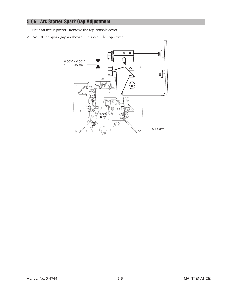 06 arc starter spark gap adjustment, Arc starter spark gap adjustment -5 | Tweco 100 Auto-Cut User Manual | Page 77 / 148