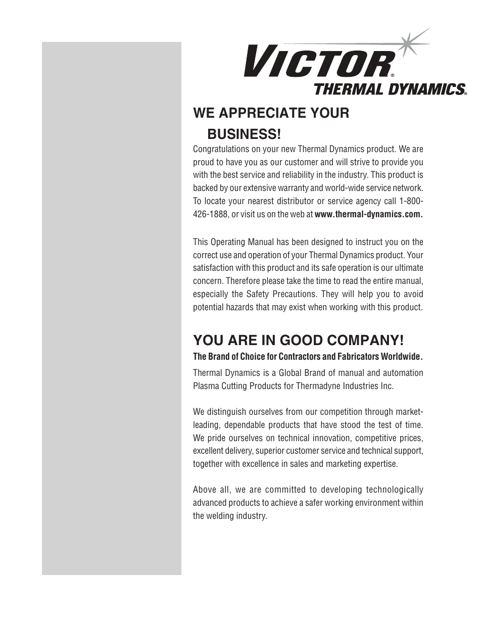 We appreciate your business, You are in good company | Tweco 100 Auto-Cut User Manual | Page 8 / 148