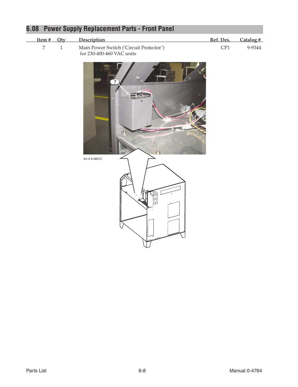 08 power supply replacement parts - front panel, Power supply replacement parts - front panel -8 | Tweco 100 Auto-Cut User Manual | Page 88 / 148