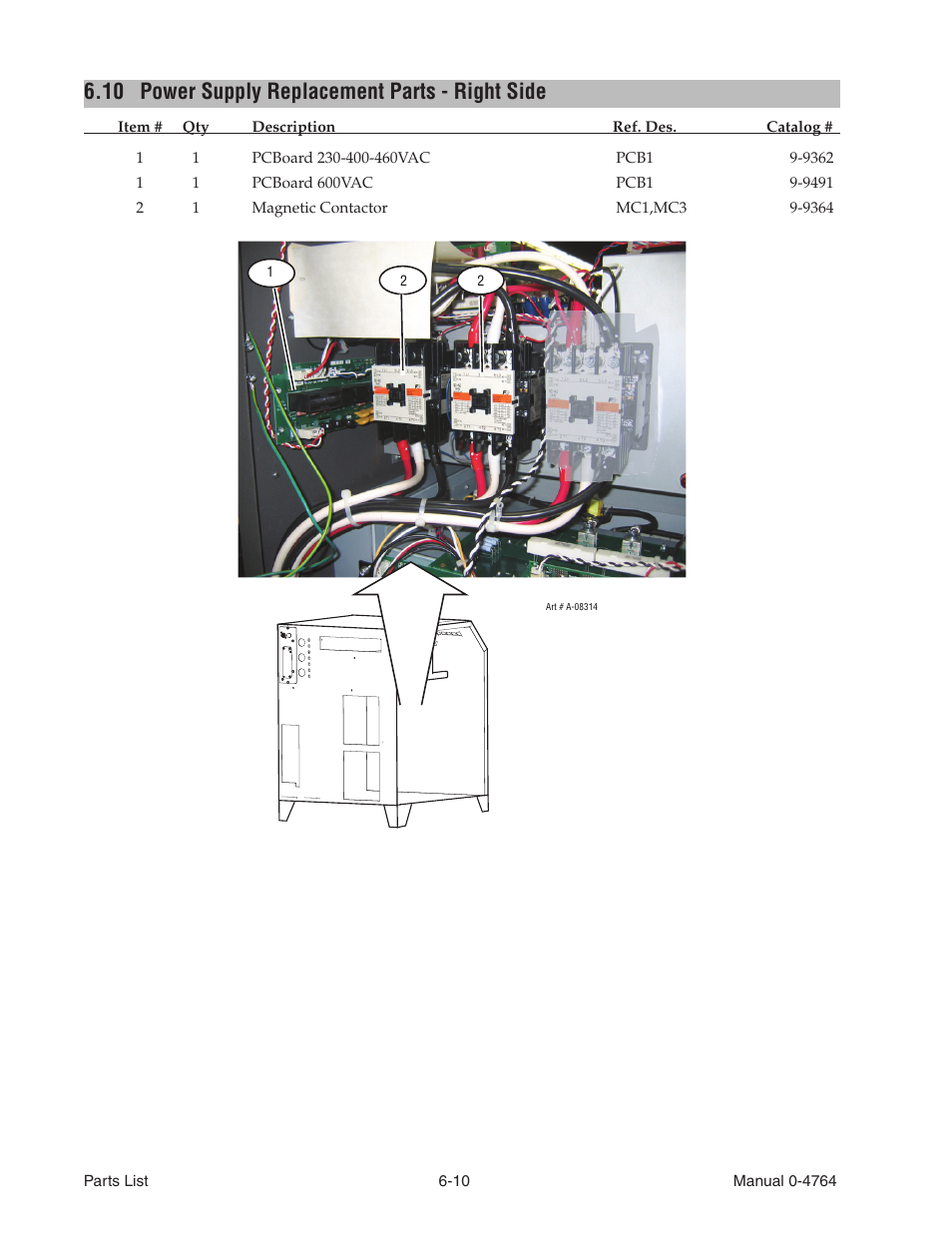 10 power supply replacement parts - right side, Power supply replacement parts - right side -10 | Tweco 100 Auto-Cut User Manual | Page 90 / 148