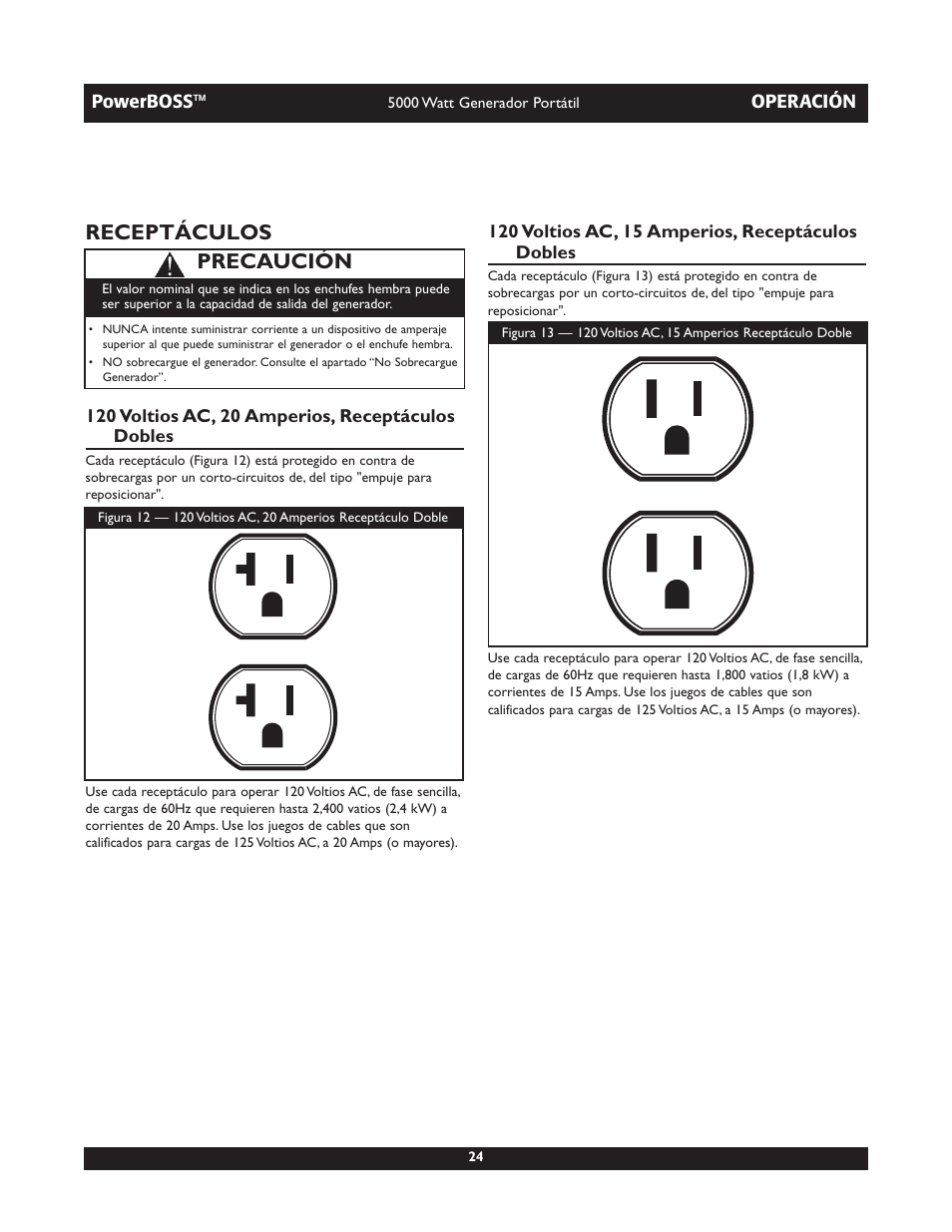 Receptáculos, Precaución | Briggs & Stratton 030222 User Manual | Page 24 / 28