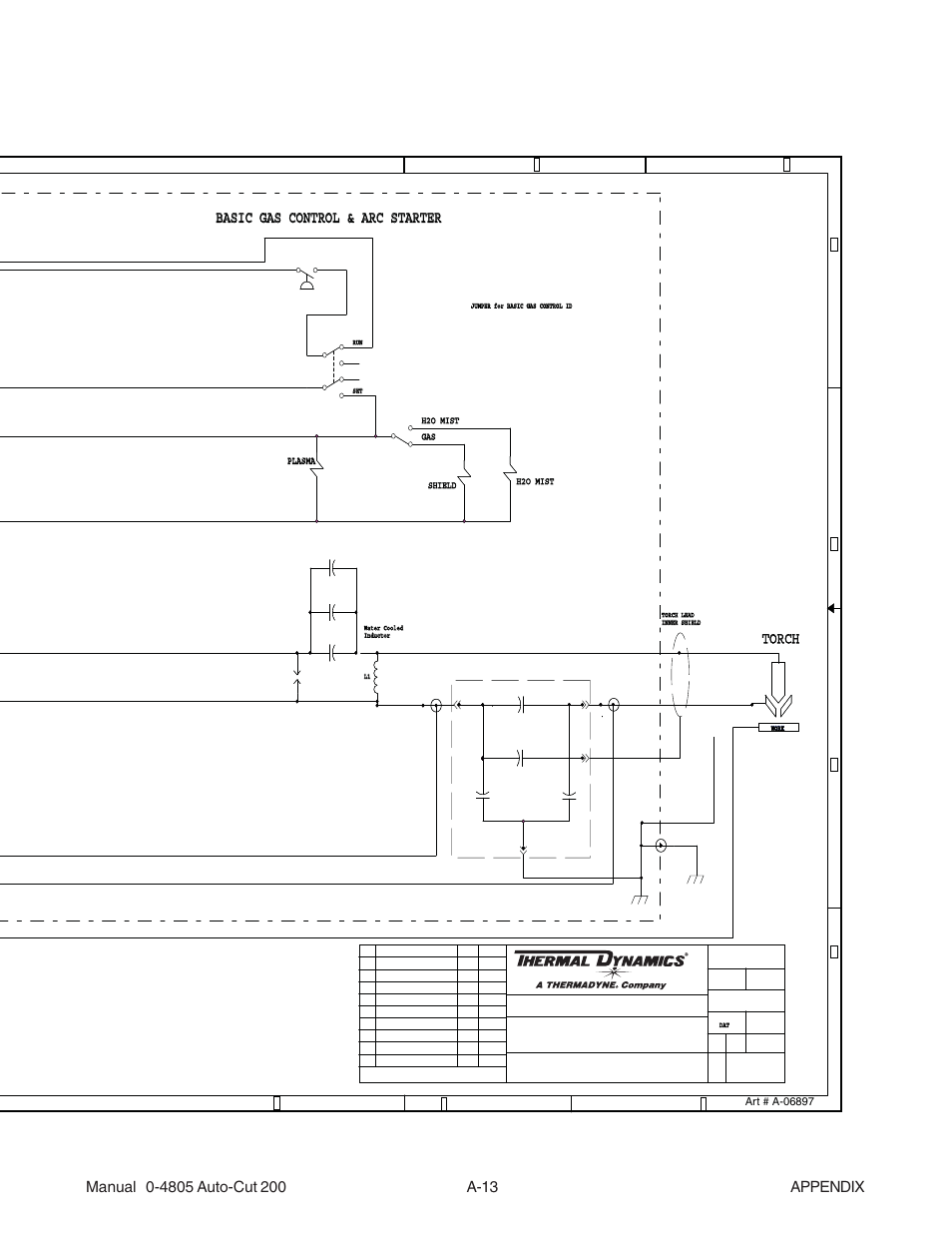 Basic gas control & arc starter, Basic gas control & arc starter torch torch, Schematic | Power supply | Tweco 200 Auto-Cut User Manual | Page 109 / 136