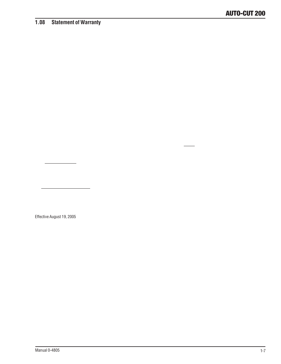 08 statement of warranty, 08 statement of warranty -7, Auto-cut 200 | Tweco 200 Auto-Cut User Manual | Page 15 / 136