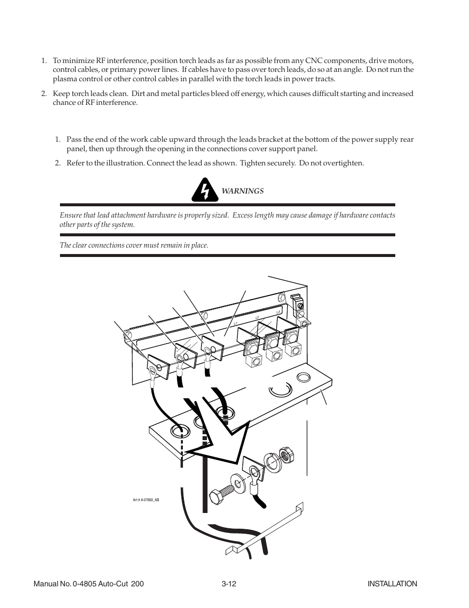 07 connect work cable, 07 connect work cable -12, D. routing of torch leads | Tweco 200 Auto-Cut User Manual | Page 36 / 136