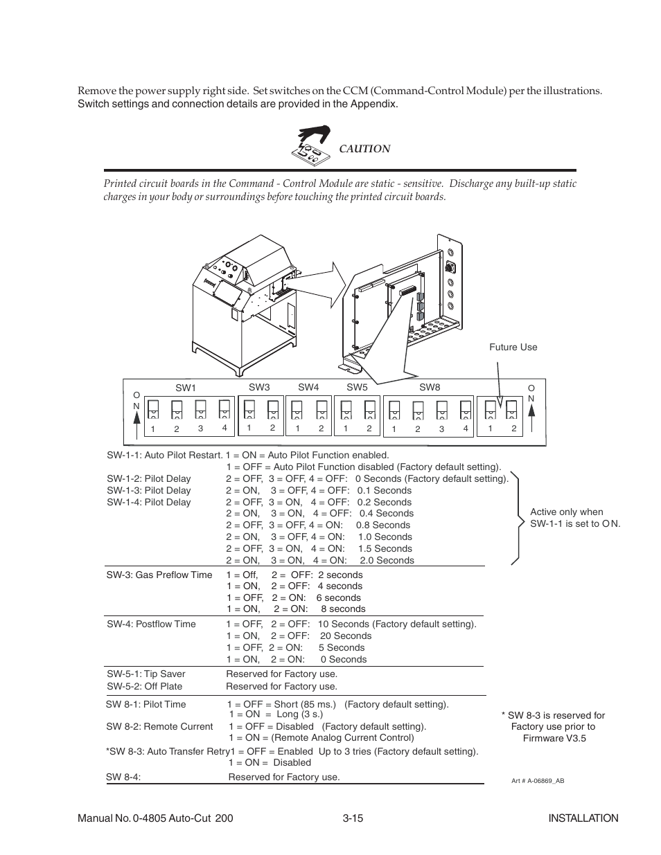 10 set switches for type 2 command-control module | Tweco 200 Auto-Cut User Manual | Page 39 / 136