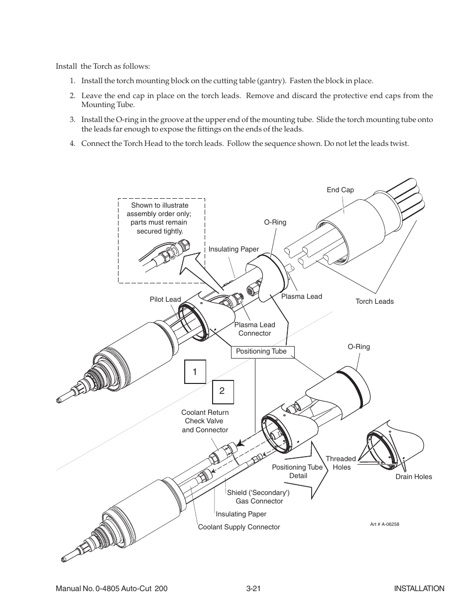 13 torch head installation and connection, 13 torch head installation and connection -21 | Tweco 200 Auto-Cut User Manual | Page 45 / 136