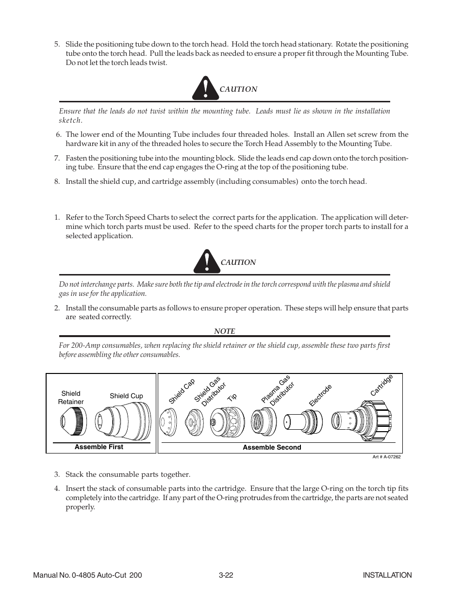 14 install consumable torch parts, 14 install consumable torch parts -22 | Tweco 200 Auto-Cut User Manual | Page 46 / 136