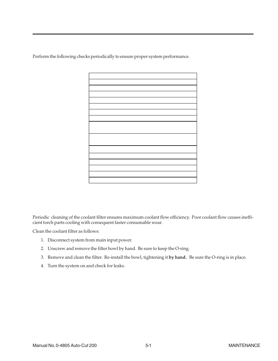 Section 5: maintenance, 01 general maintenance, 02 coolant filter cleaning procedure | Section 5: maintenance -1 | Tweco 200 Auto-Cut User Manual | Page 65 / 136