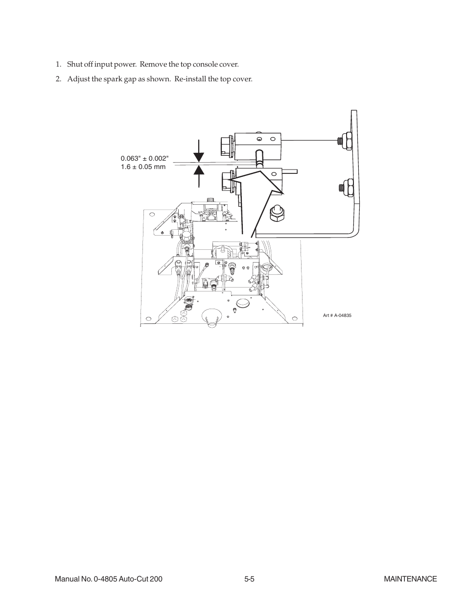 06 arc starter spark gap adjustment, 06 arc starter spark gap adjustment -5 | Tweco 200 Auto-Cut User Manual | Page 69 / 136