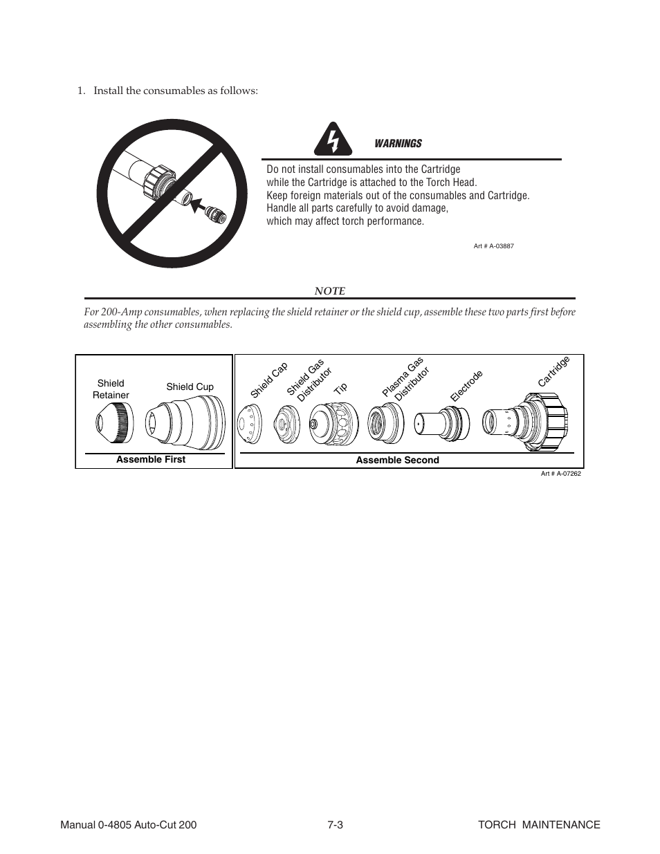 04 torch consumables installation, 04 torch consumables installation -3 | Tweco 200 Auto-Cut User Manual | Page 93 / 136