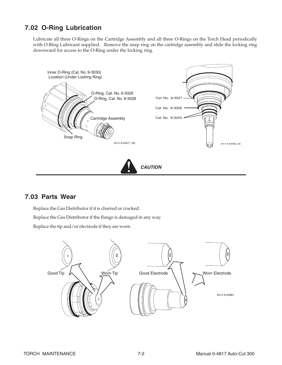 02 o-ring lubrication, 03 parts wear, 02 o-ring lubrication -2 7.03 parts wear -2 | Tweco 300 Auto-Cut User Manual | Page 114 / 164