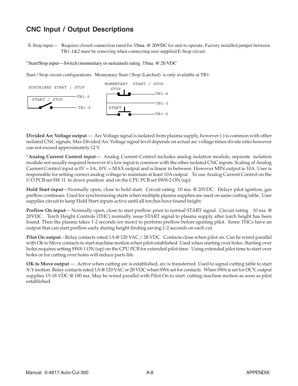 Cnc input / output descriptions | Tweco 300 Auto-Cut User Manual | Page 128 / 164
