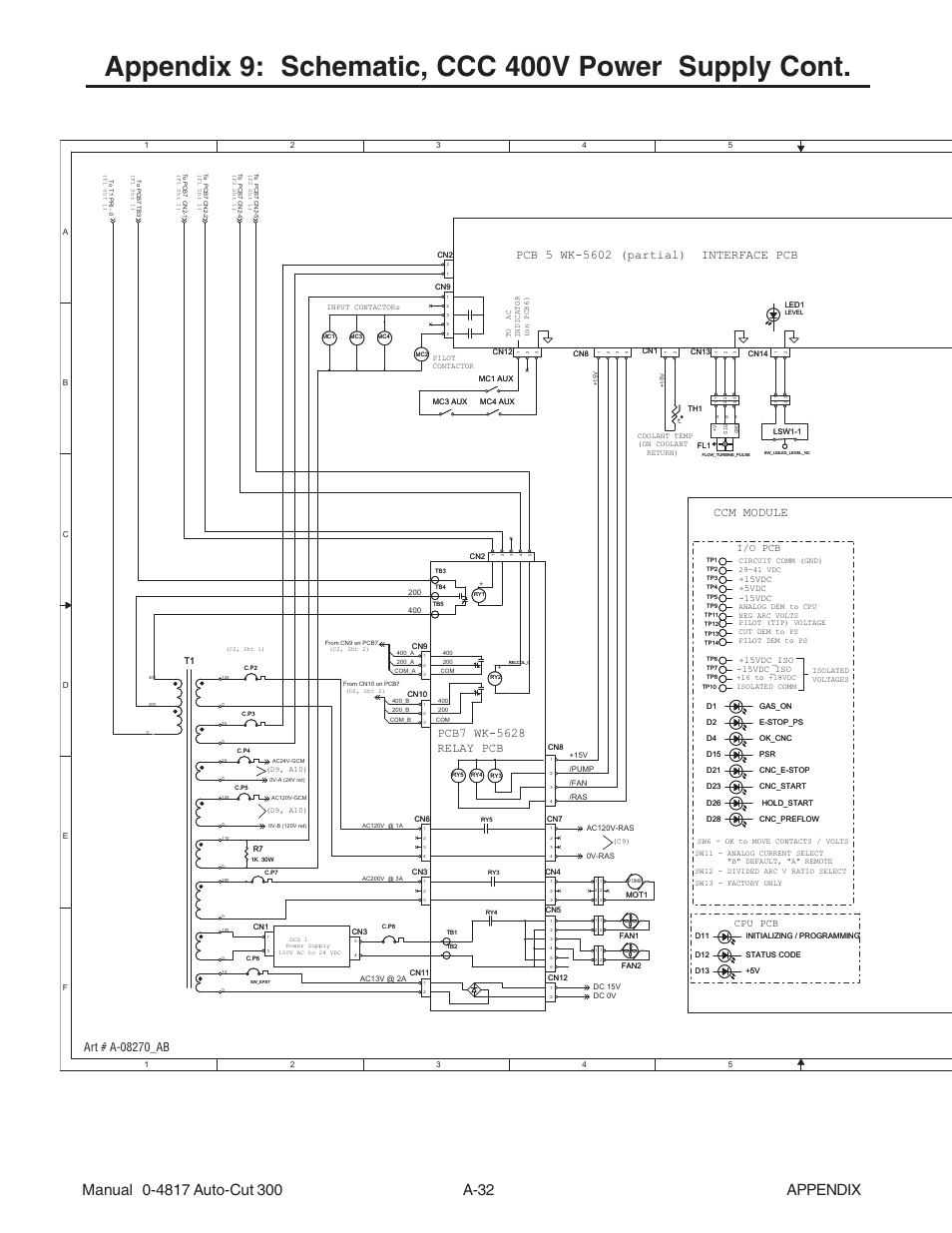 Appendix 9: schematic, ccc 400v power supply cont, Ccm module, I/o pcb cpu pcb | Tweco 300 Auto-Cut User Manual | Page 152 / 164