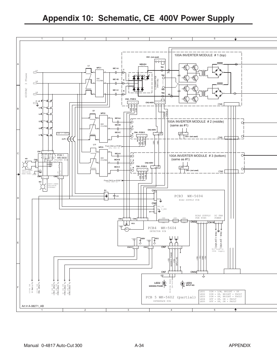 Appendix 10: schematic, ce 400v power supply, 100a inverter module # 1 (top) | Tweco 300 Auto-Cut User Manual | Page 154 / 164