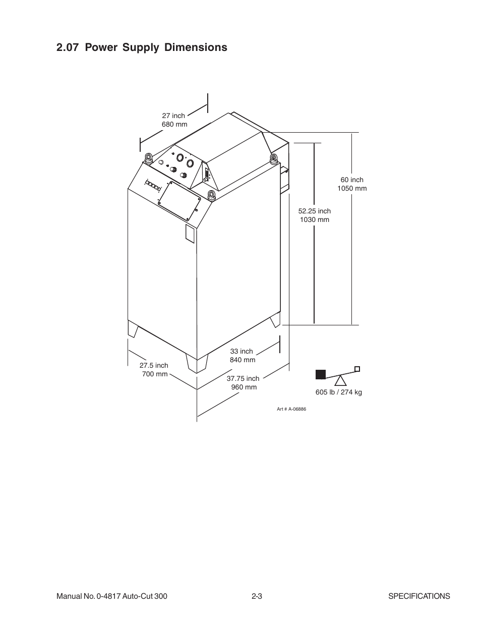 07 power supply dimensions, 07 power supply dimensions -3 | Tweco 300 Auto-Cut User Manual | Page 31 / 164