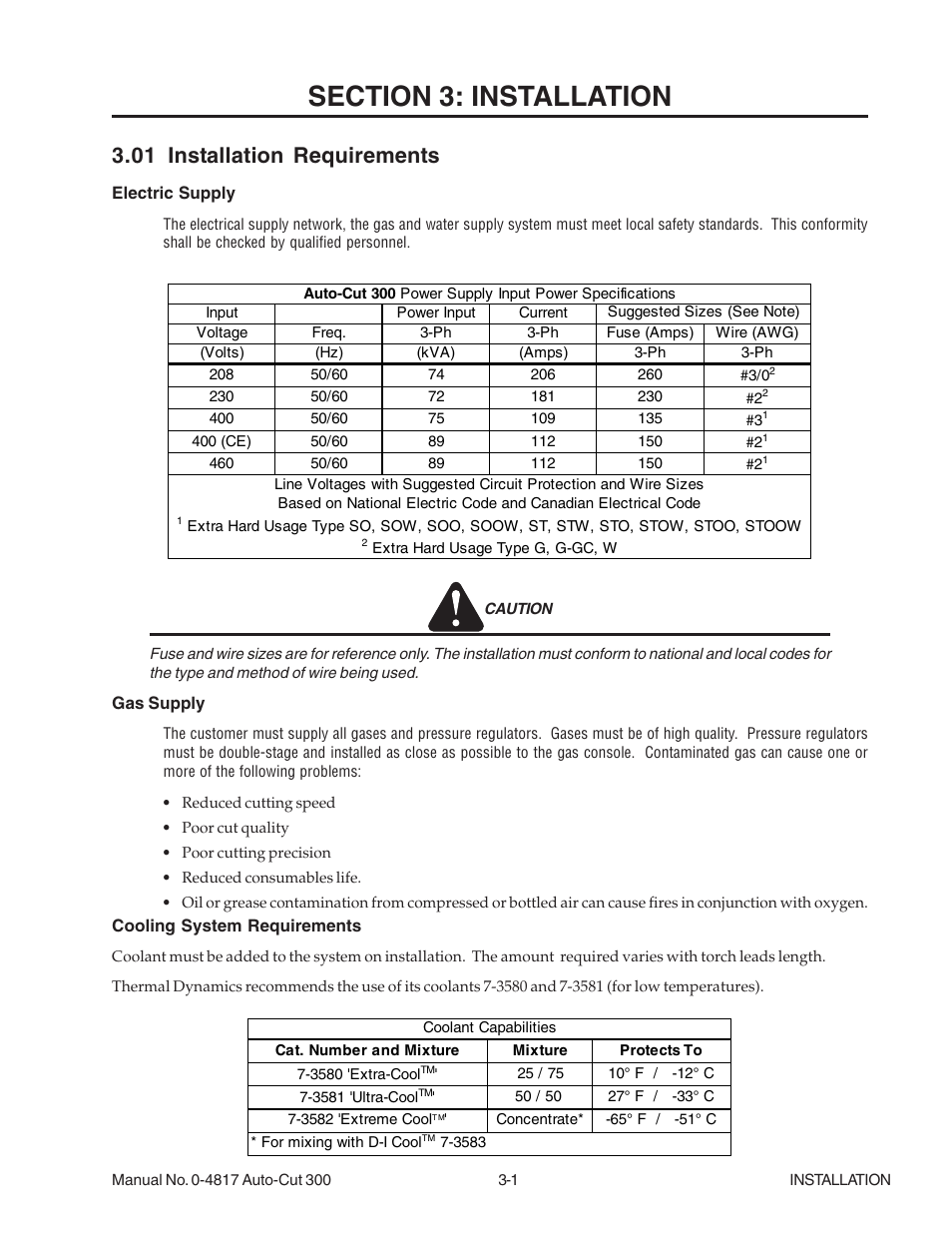 Section 3: installation, 01 installation requirements, Section 3: installation -1 | 01 installation requirements -1 | Tweco 300 Auto-Cut User Manual | Page 39 / 164