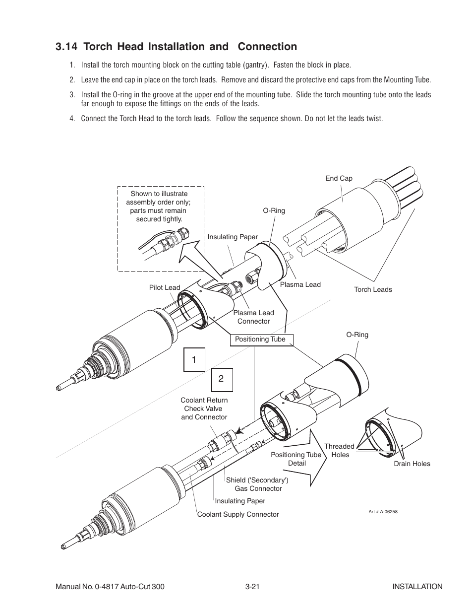 14 torch head installation and connection, 14 torch head installation and connection -21 | Tweco 300 Auto-Cut User Manual | Page 59 / 164