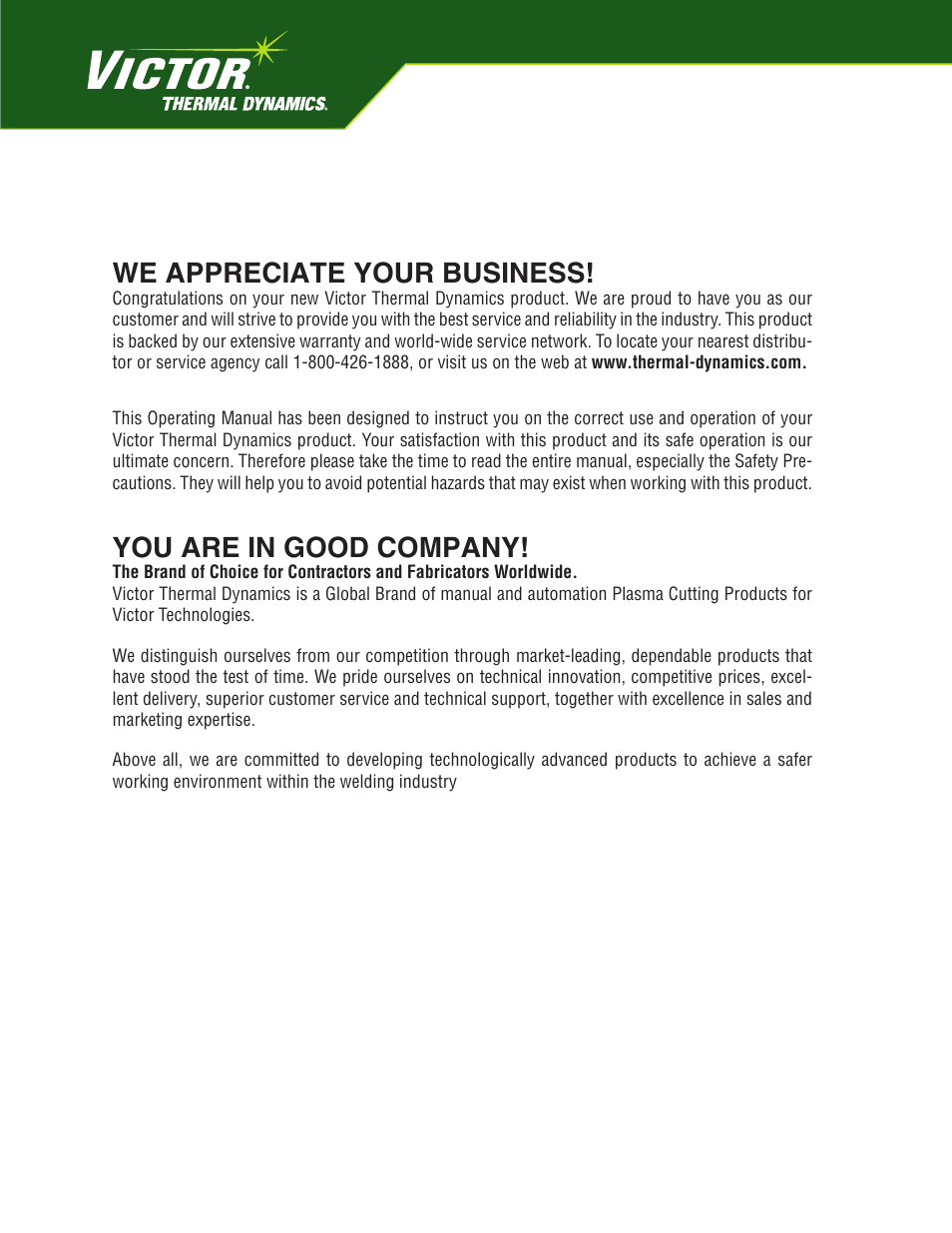 We appreciate your business, You are in good company | Tweco 200 XT Auto-Cut 400V User Manual | Page 2 / 160