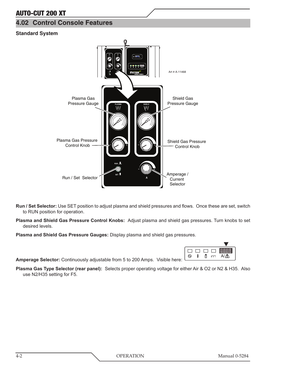 02 control console features, Control console features -2, Auto-cut 200 xt | Standard system | Tweco 200 XT Auto-Cut 400V User Manual | Page 48 / 160