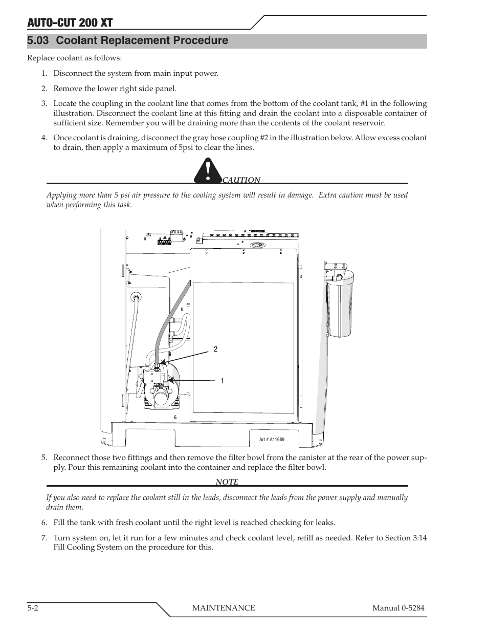 03 coolant replacement procedure, Coolant replacement procedure -2, Auto-cut 200 xt | Tweco 200 XT Auto-Cut 400V User Manual | Page 64 / 160