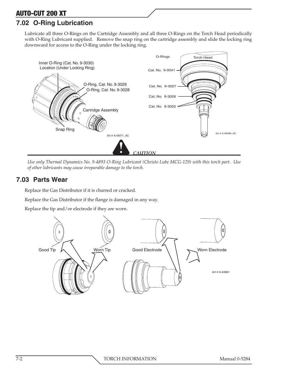 02 o-ring lubrication, 03 parts wear, O-ring lubrication -2 | Parts wear -2, Auto-cut 200 xt | Tweco 200 XT Auto-Cut 400V User Manual | Page 78 / 160